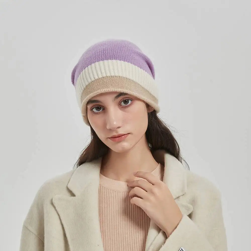 Jasmine Color Block Cashmere Beanie