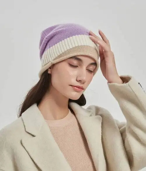 Jasmine Color Block Cashmere Beanie