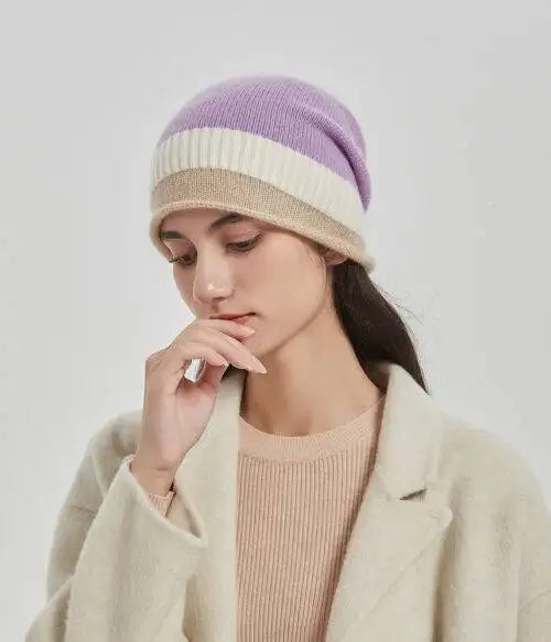Jasmine Color Block Cashmere Beanie