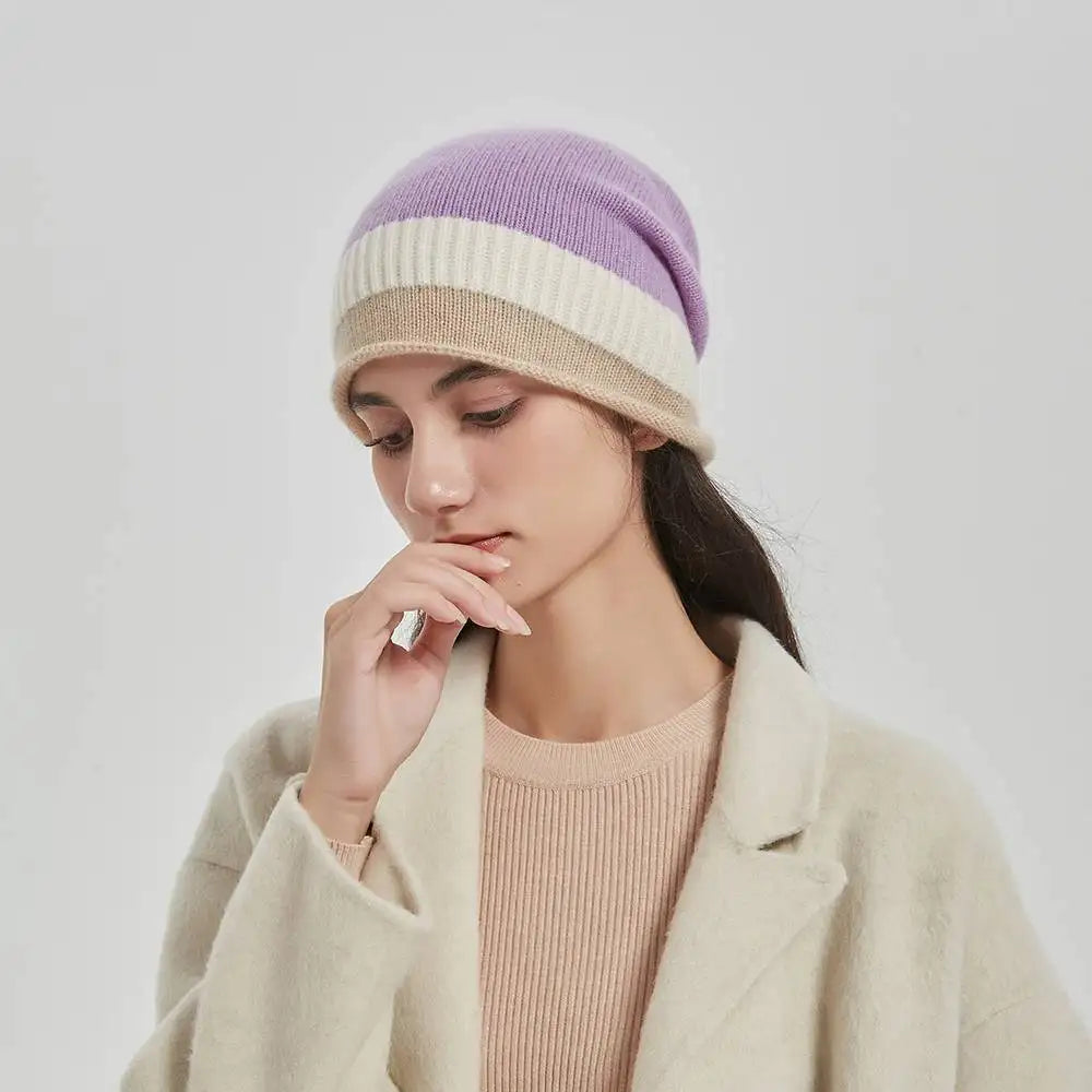 Jasmine Color Block Cashmere Beanie